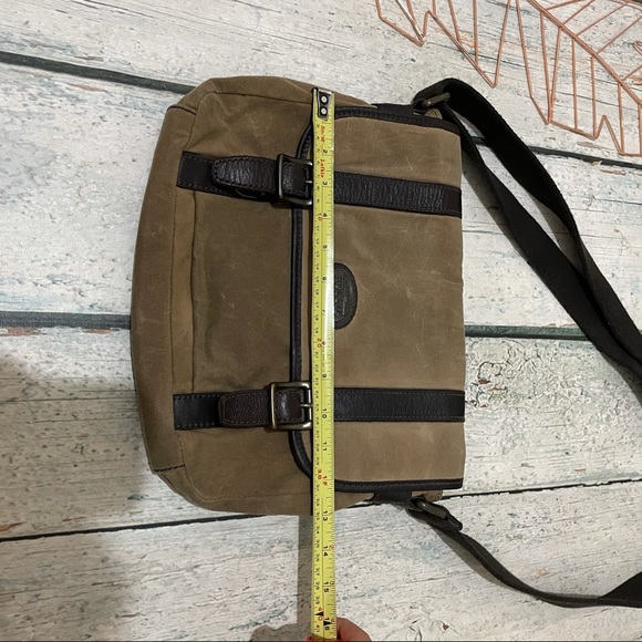 Fossil messenger bag leather tan brown crossbody tote purse buckles multi-pocket - Picture 4 of 11